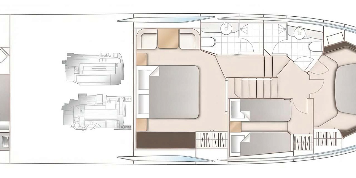 Аренда яхты Princess F55 Risa на Пхукете - план нижней палубы